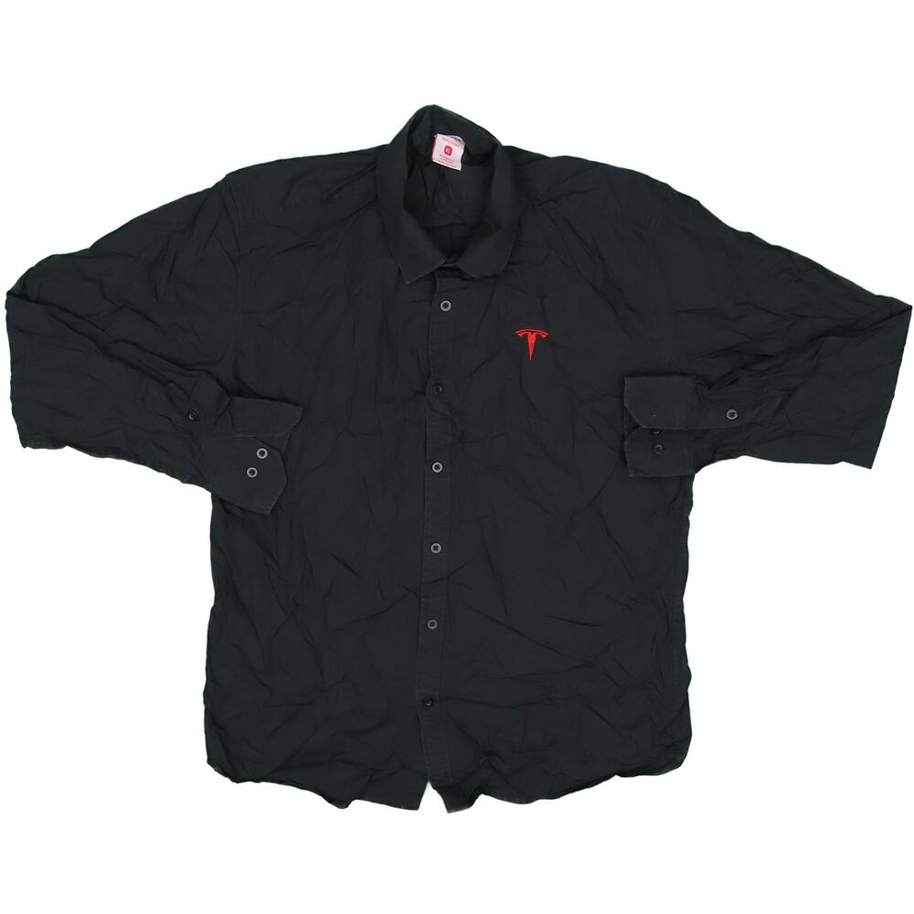 Tesla Embroidered Black Button-Down Shirt Small